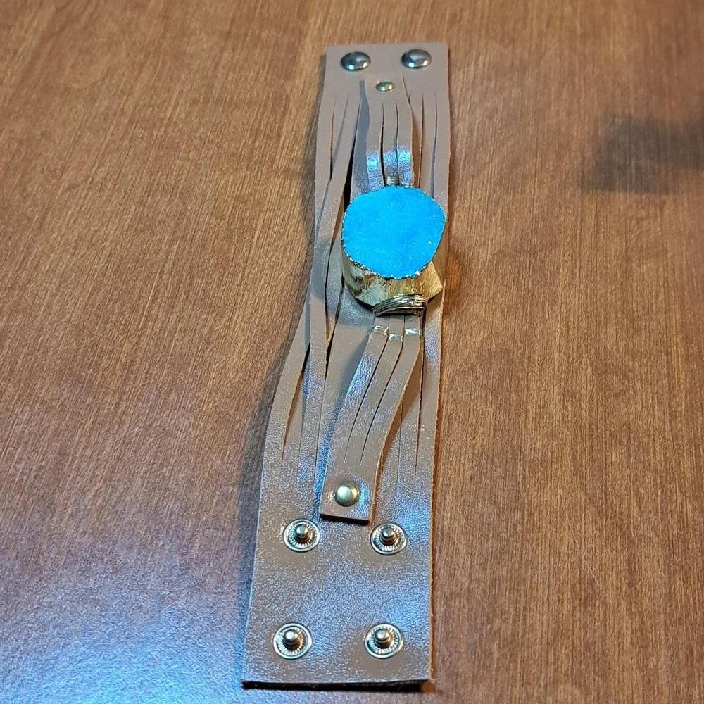 Brown Leather Strap Wearable with Blue Stone